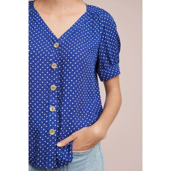 MAEVE Hansley Orange Floral Jacquard V-Neck Puff Sleeve Blouse Top, Size 6 - Picture 4 of 14